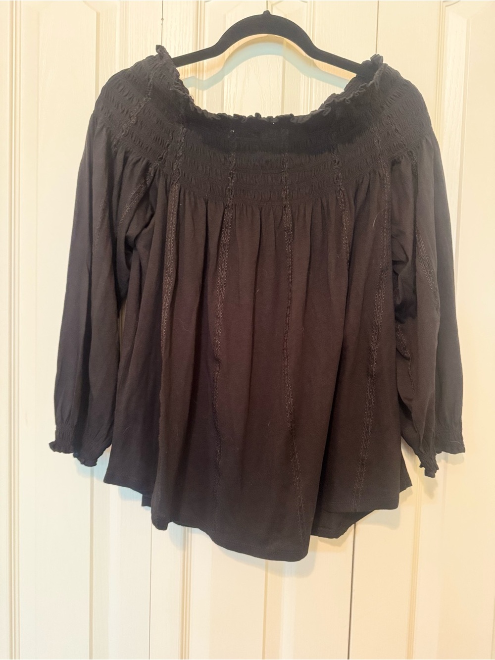 Ralph Lauren Black Smocked Off-Shoulder Tunic